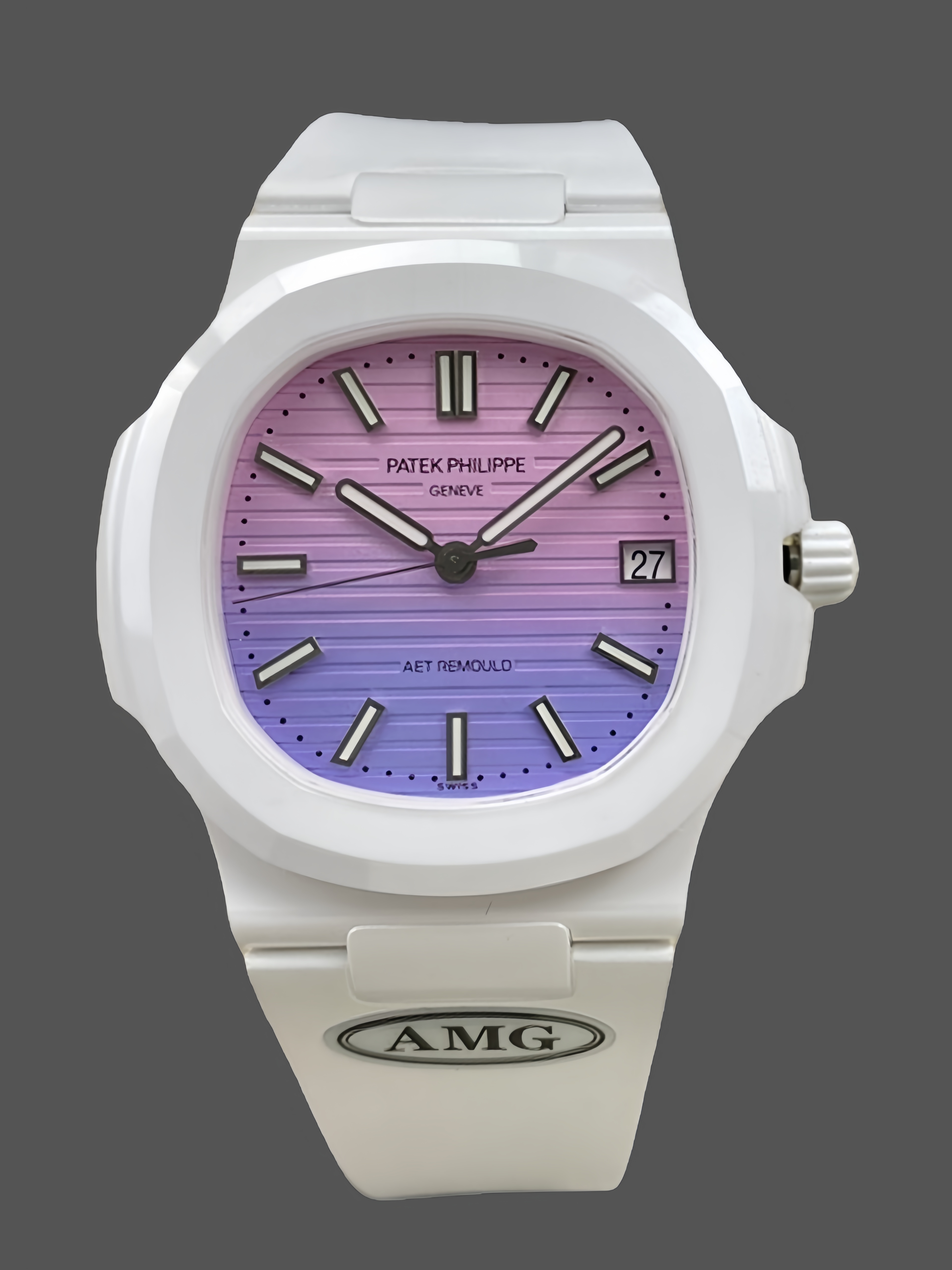 Nautilus 5711 40 Super Clone White Fiber Case Pink‑Purple Index Dial Unisex Watch