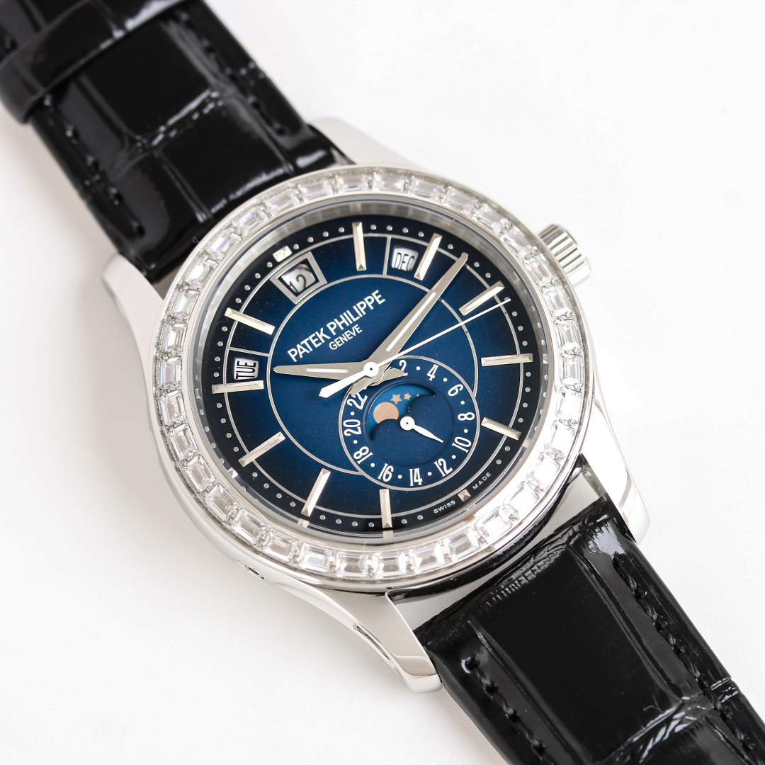 Blue Dial Annual Calendar Moonphase with Diamond Bezel | 18K White Gold Haute Joaillerie