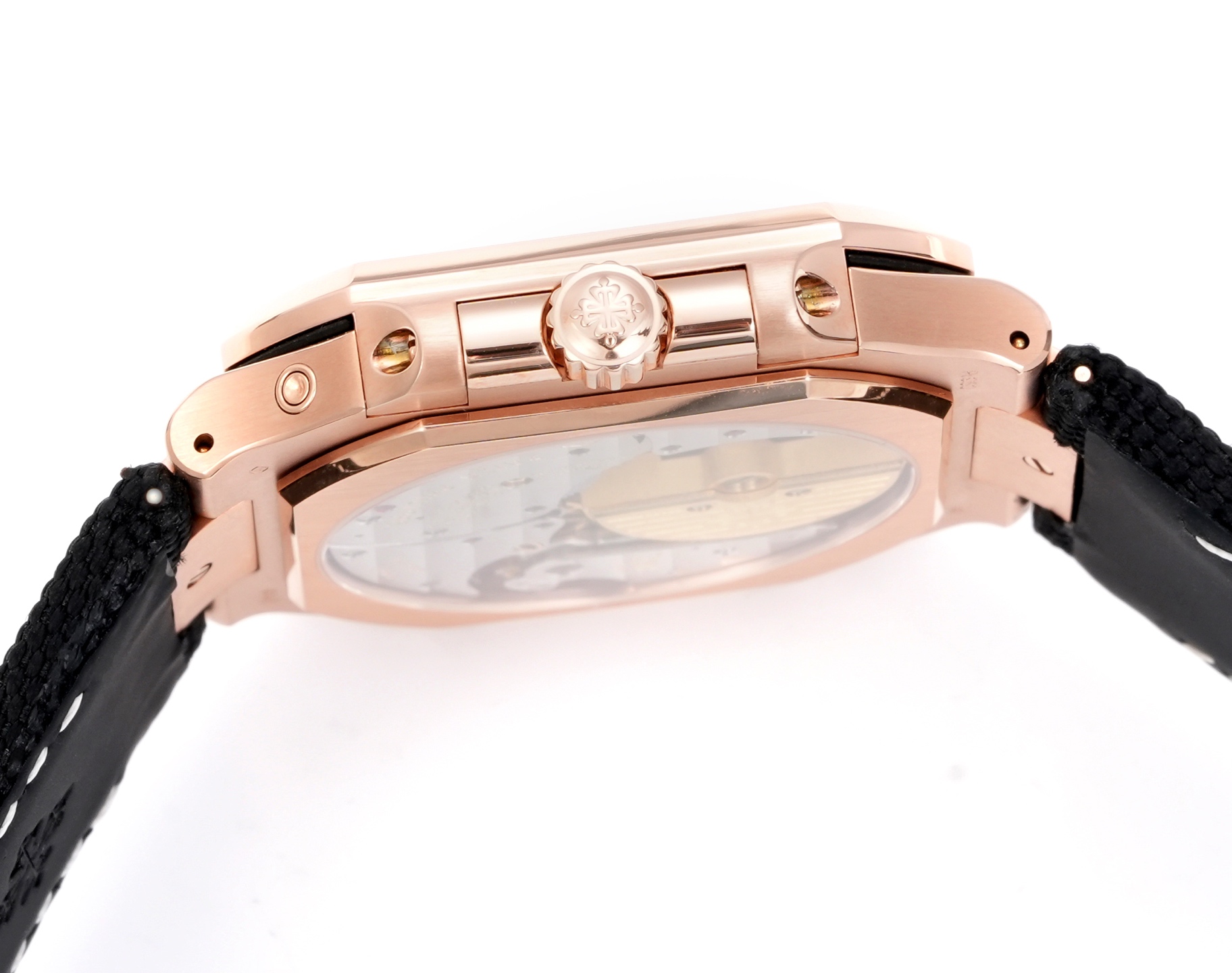 Square Nautilus-inspired 5822 Brown Sunburst Annual Calendar Rose Gold Denim Strap Super Clone
