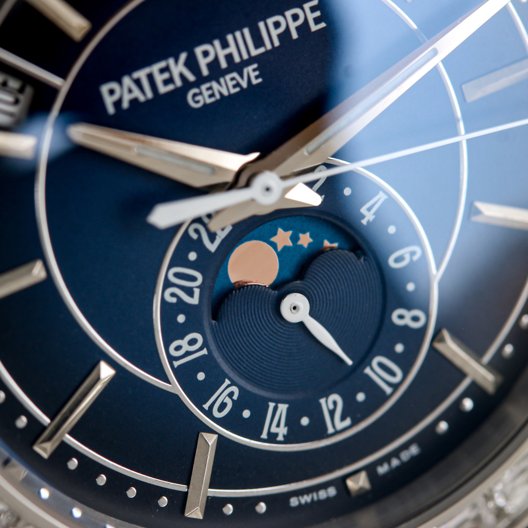 Blue Dial Annual Calendar Moonphase with Diamond Bezel | 18K White Gold Haute Joaillerie