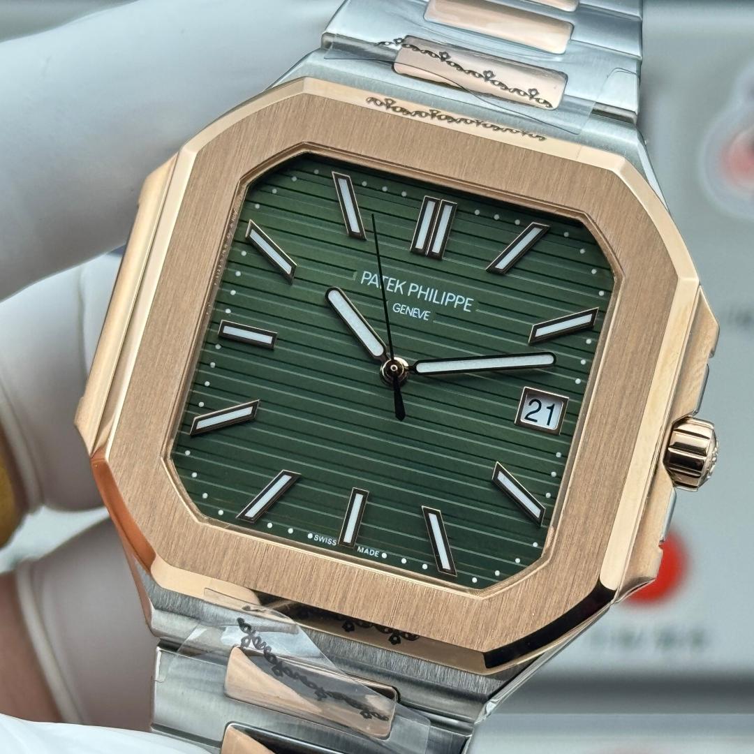 Square Nautilus-inspired 5821 Olive Green Sunburst Two-Tone Rose Gold Super Clone
