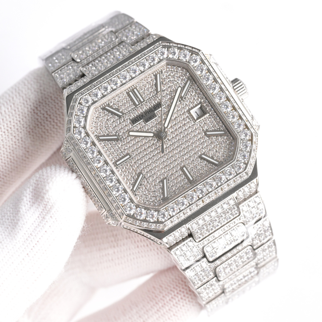 Square Nautilus-inspired 5821 Light Gray Sunburst Full Pavé Diamond Super Clone