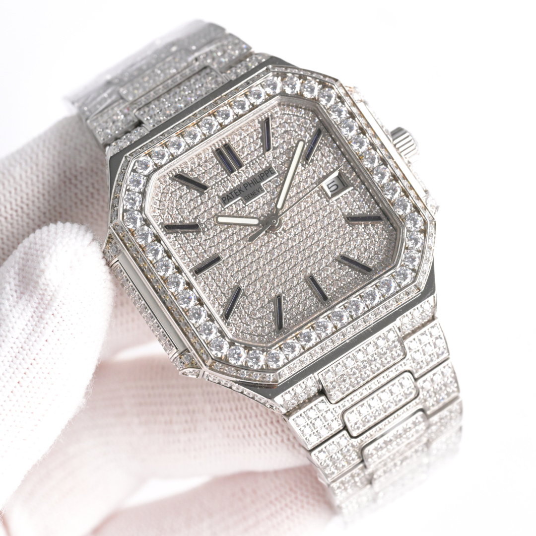 Square Nautilus-inspired 5821 Ice Gray Sunburst Full Pavé Diamond Super Clone