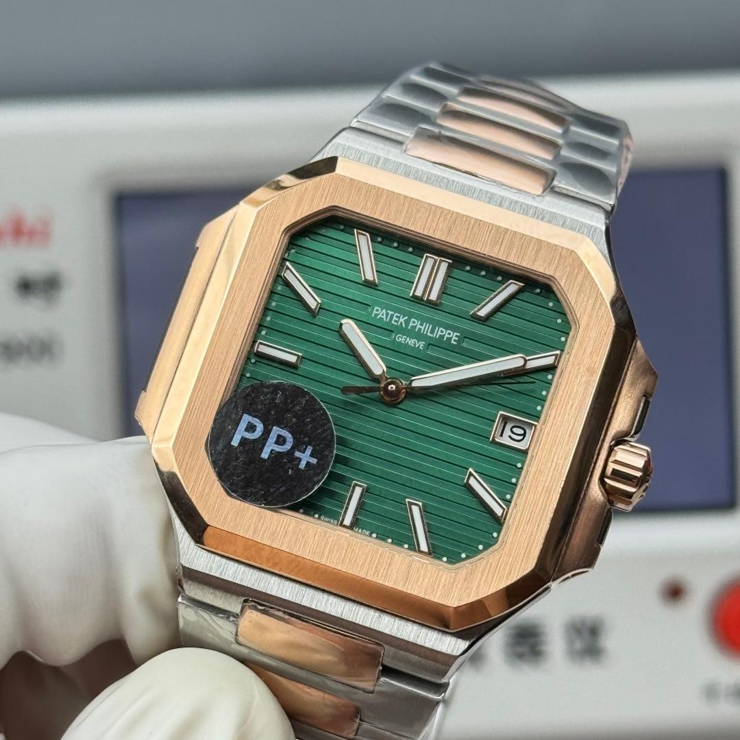 Square Nautilus-inspired 5821 Olive Green Sunburst Two-Tone Rose Gold Super Clone