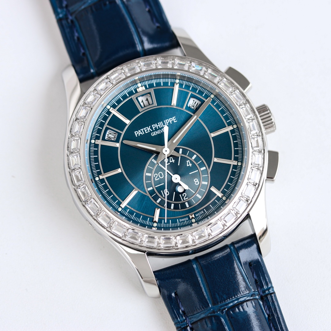 5960/1G-001 Super Clone | White Gold Diamond Bezel Blue Dial