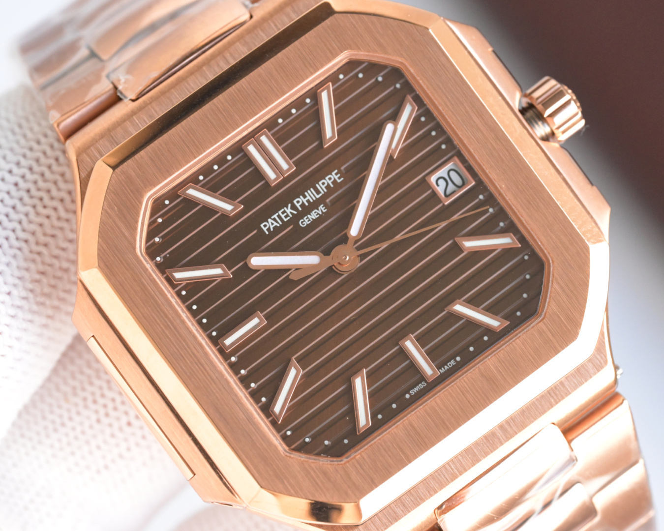 Square Nautilus-inspired 7128 Brown Sunburst Rose Gold Super Clone