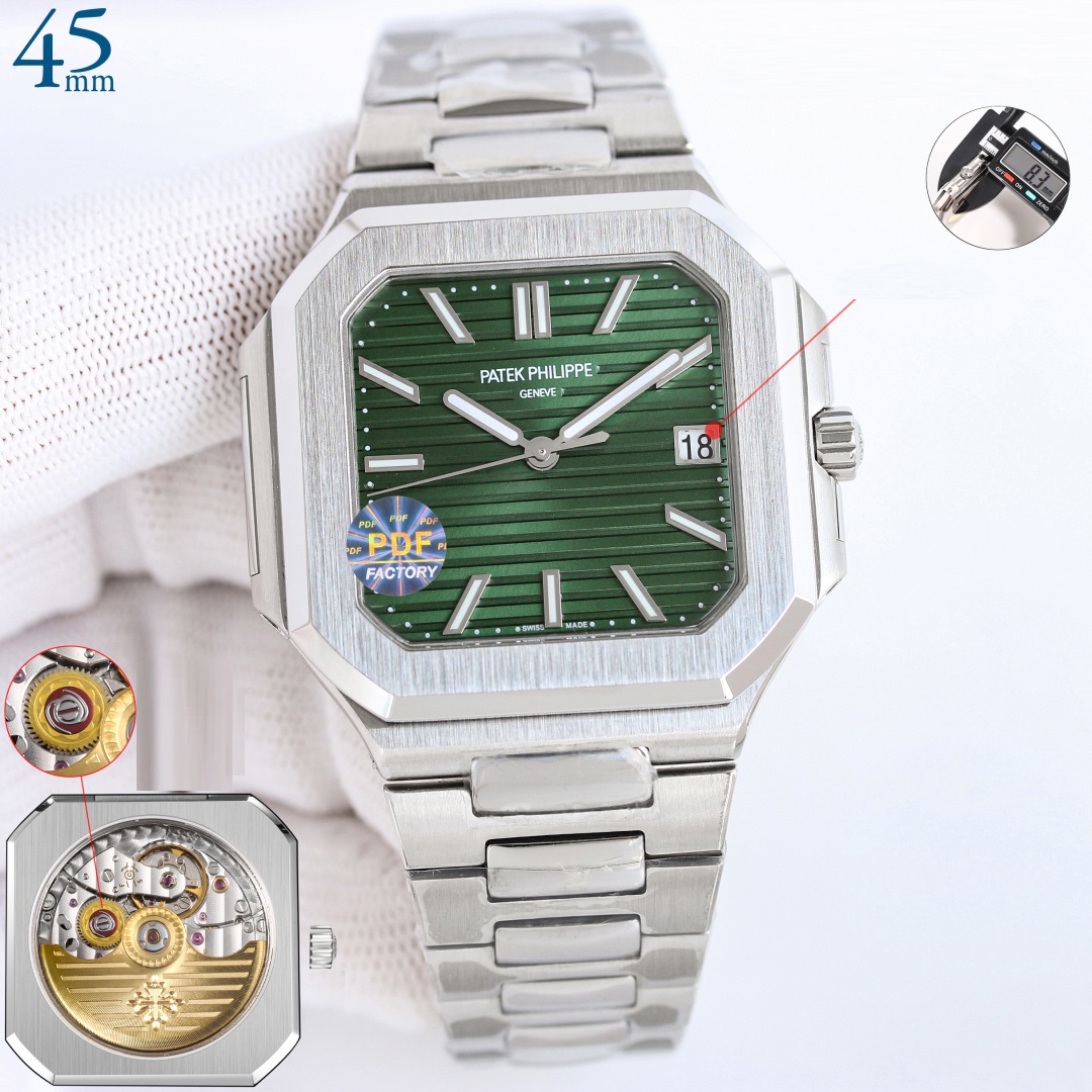 Square Nautilus-inspired 5821 Olive Green Sunburst Full Steel Super Clone