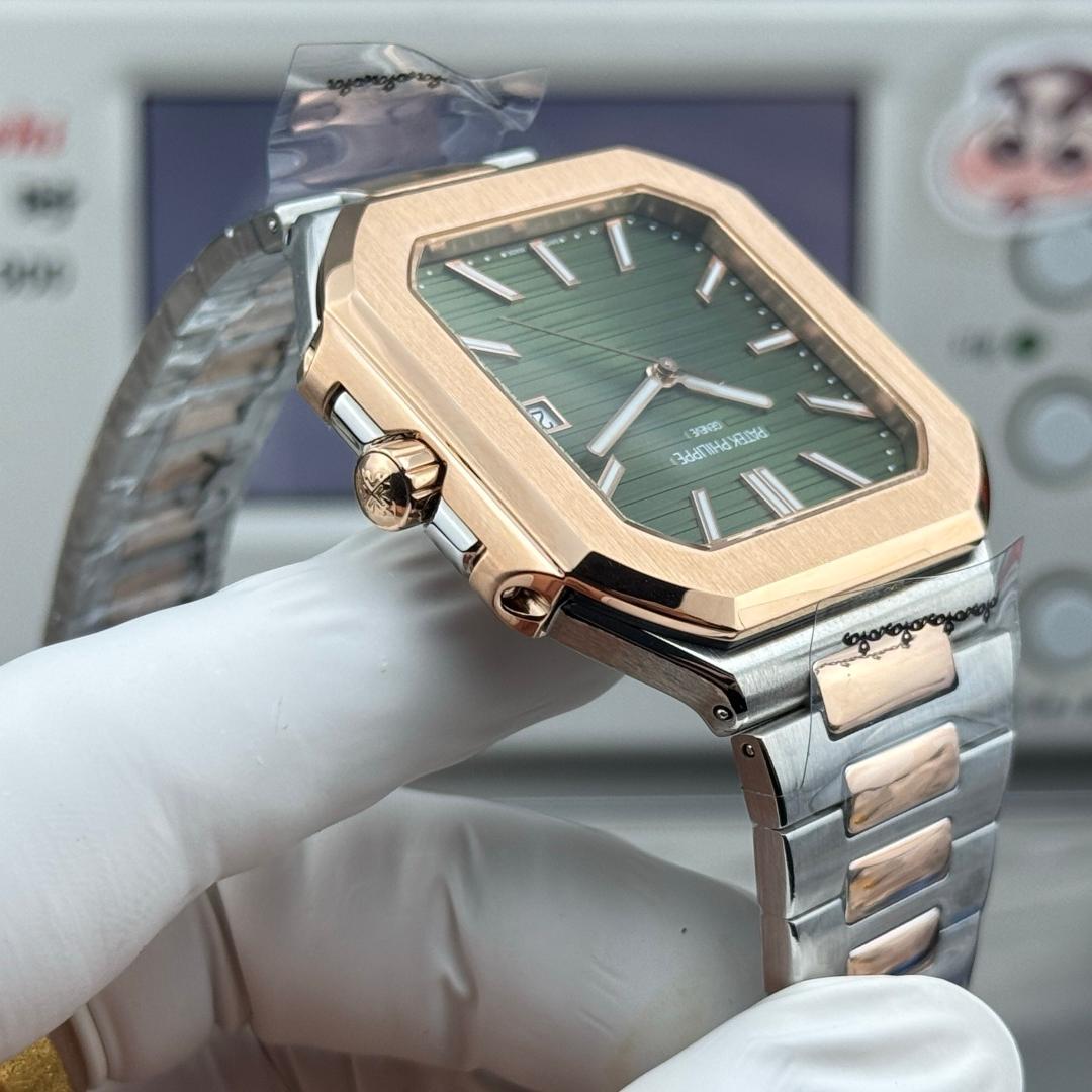 Square Nautilus-inspired 5821 Olive Green Sunburst Two-Tone Rose Gold Super Clone