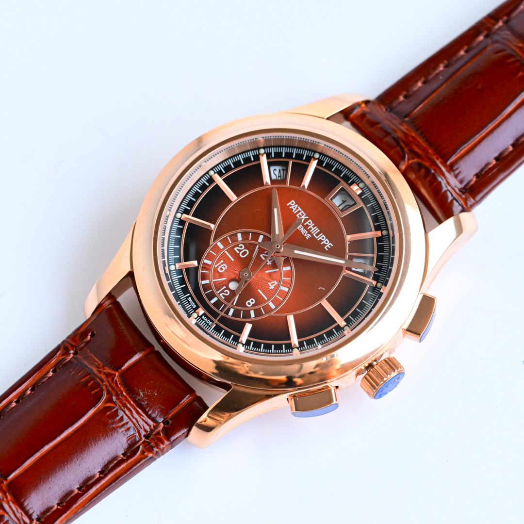 Rose Gold Flyback Chronograph Watch with Sunburst Brown Dial – Luxury Time Management