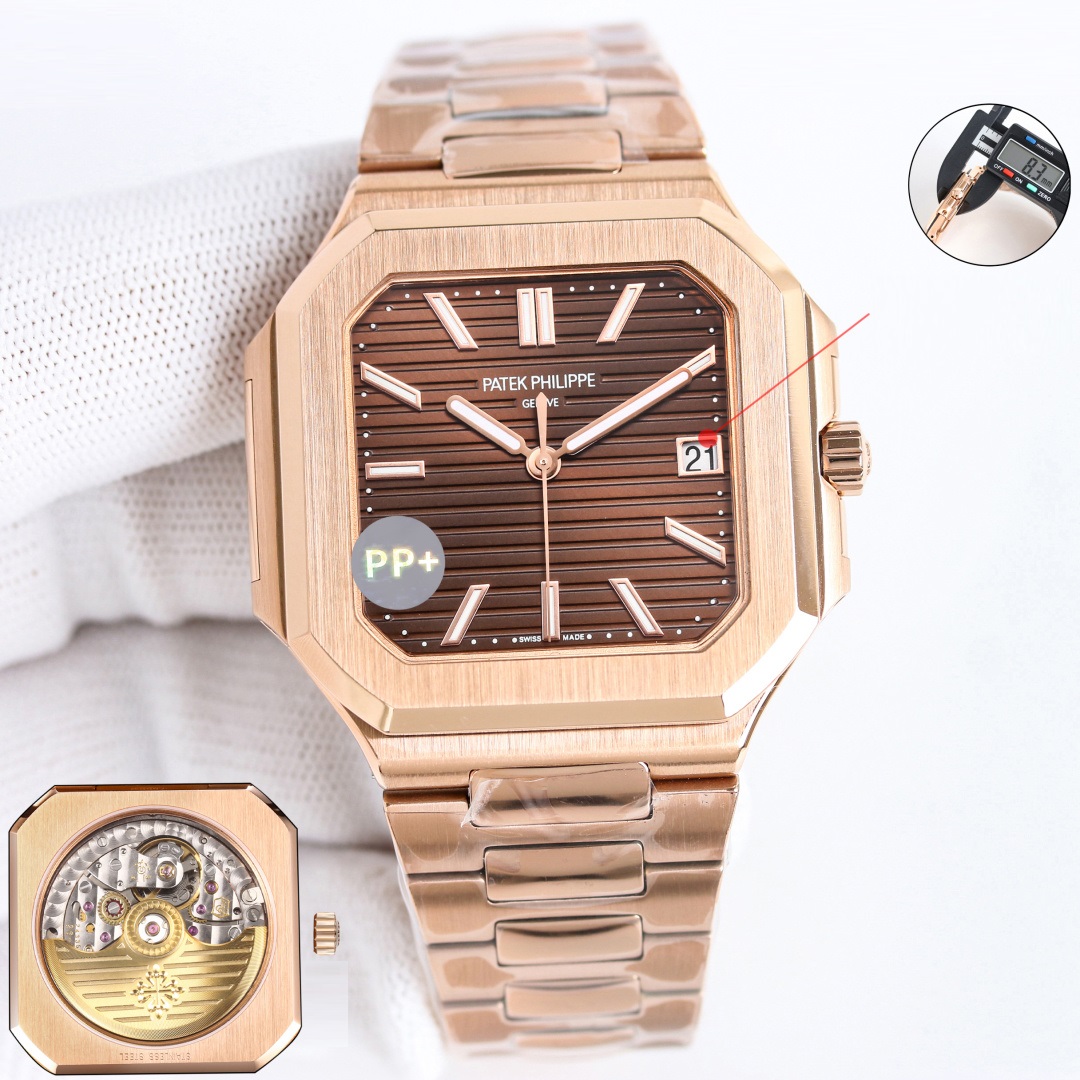 Square Nautilus-inspired 5821 Dark Brown Sunburst Full Rose Gold Super Clone