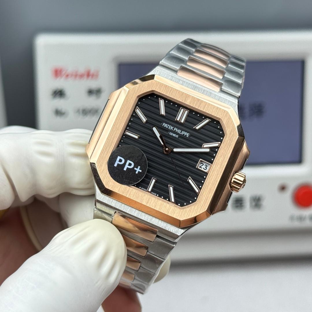 Square Nautilus-inspired 5821 Black Sunburst Two-Tone Rose Gold Super Clone