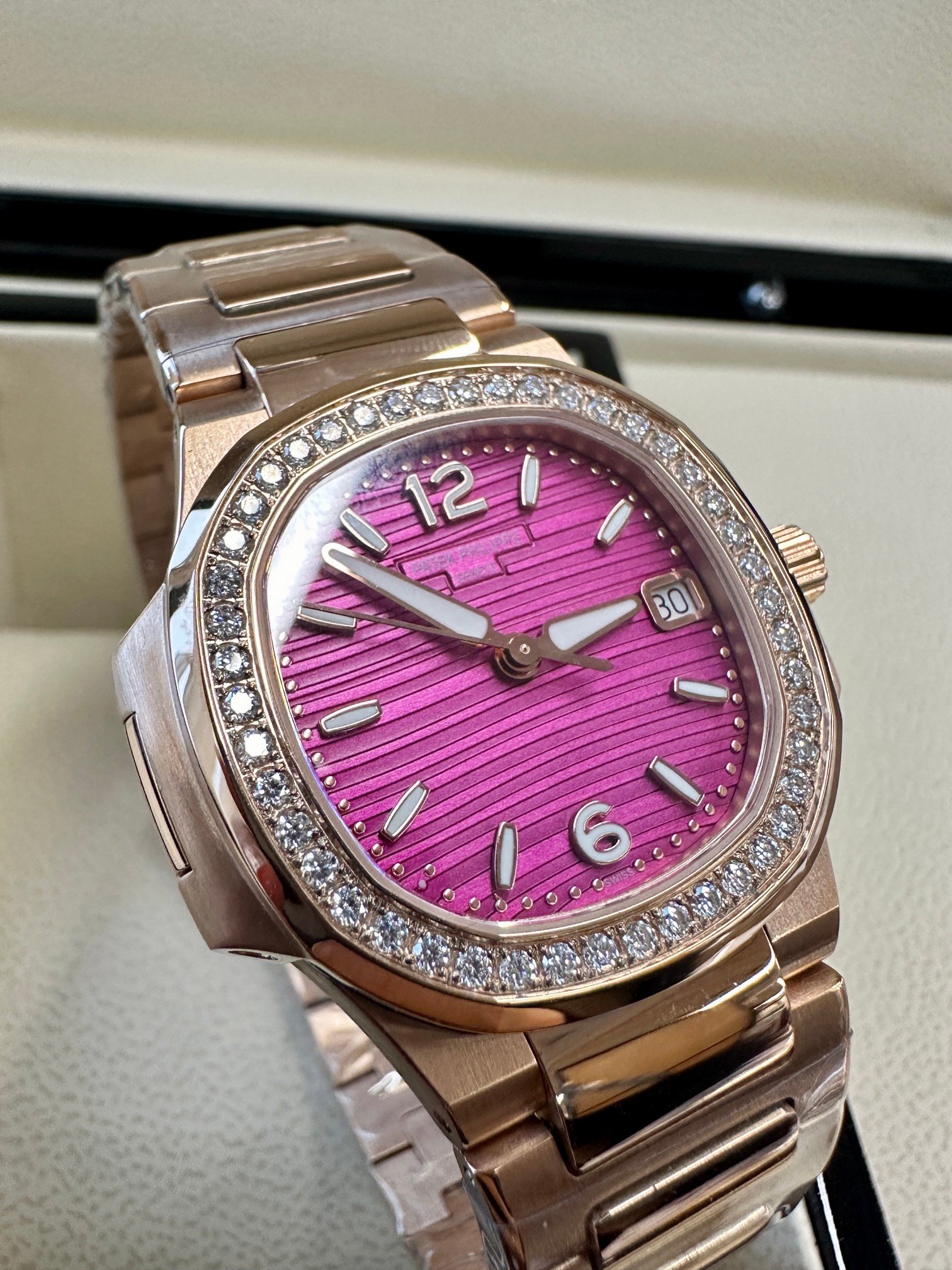 Calatrava 7010 1R 013 Super Clone Rose Gold Purple Dial Ladies Watch