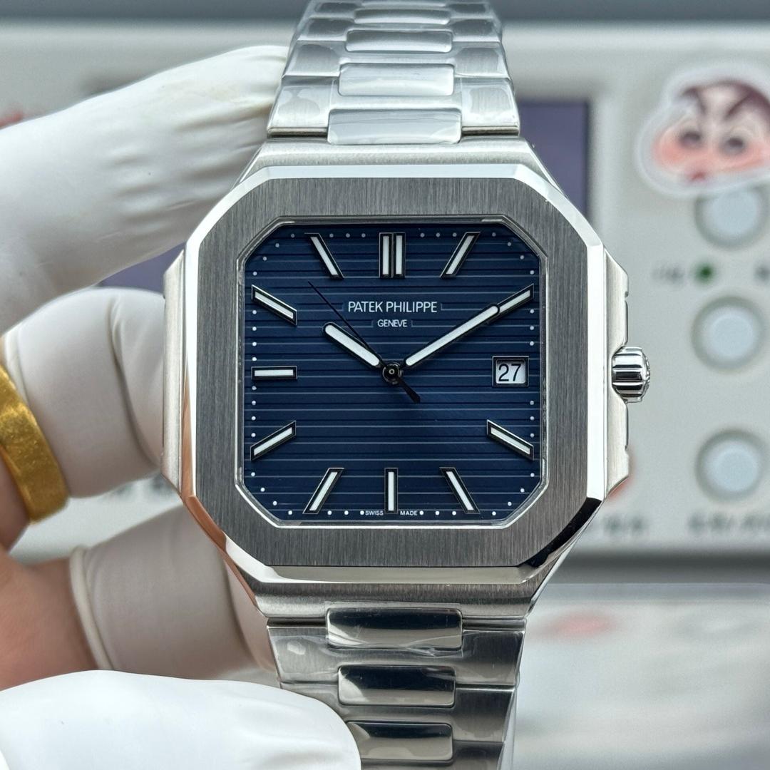 Square Nautilus-inspired 5821 Blue Sunburst Full Steel Super Clone