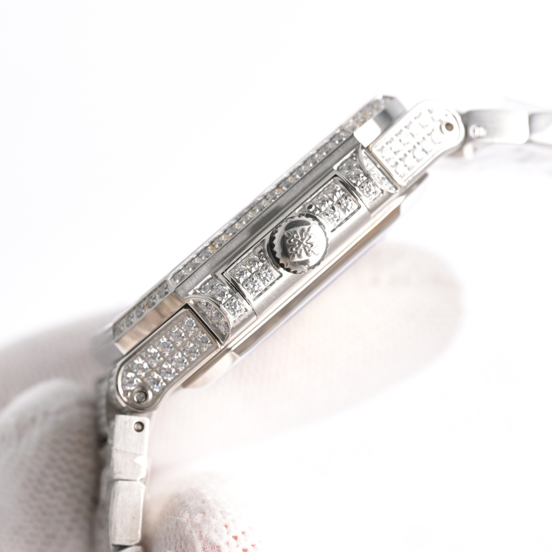 Square Nautilus-inspired 5821 Light Gray Sunburst Full Pavé Diamond Super Clone