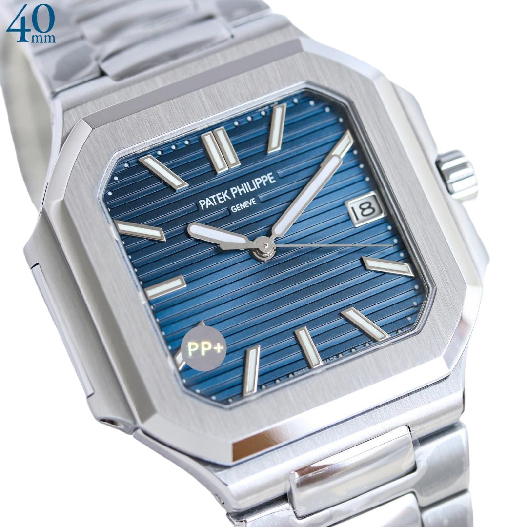 Square Nautilus-inspired 7128 Navy Sunburst Steel Super Clone