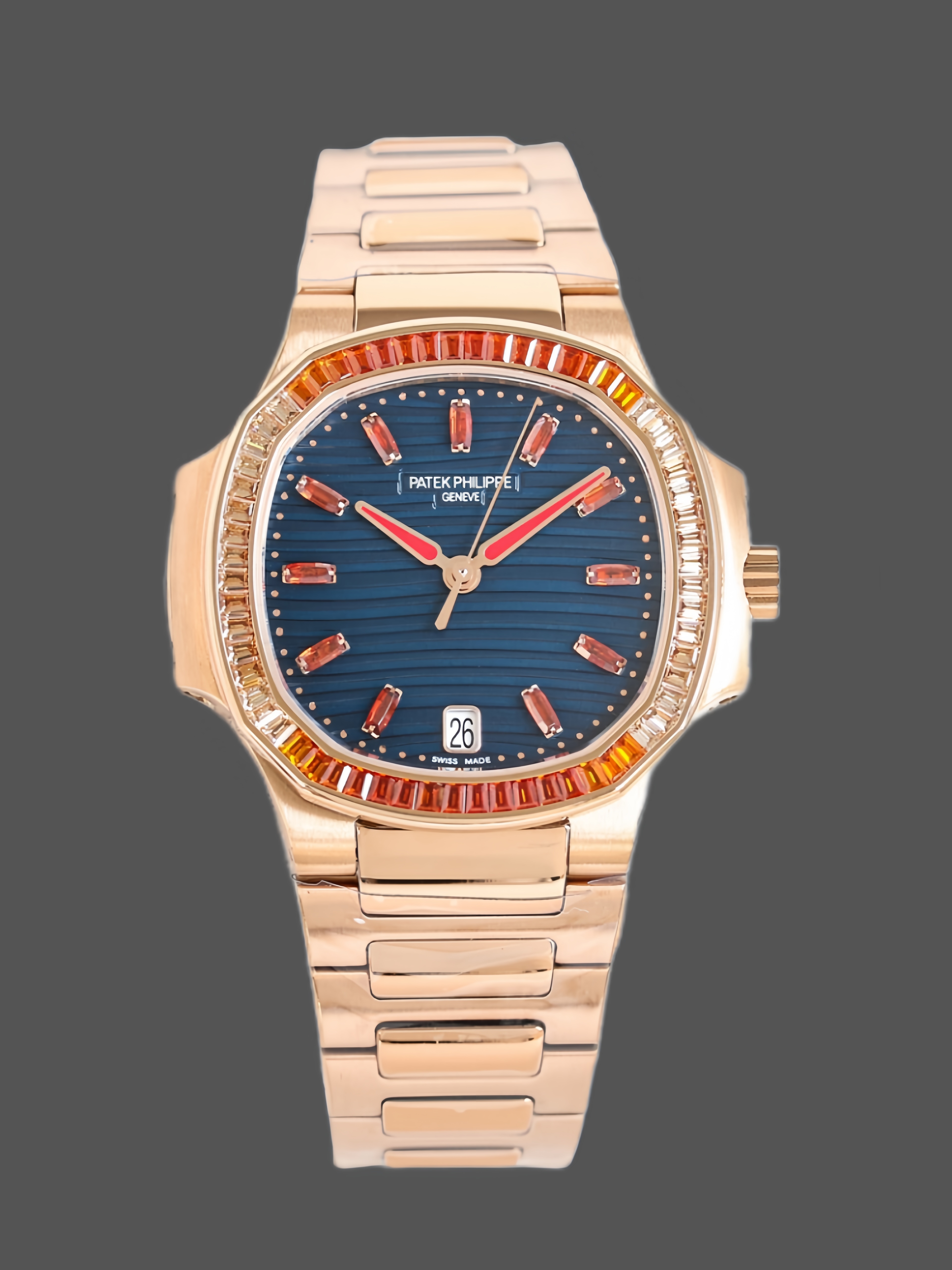 Nautilus 7118 Super Clone Rose Gold Blue Dial Ladies Watch