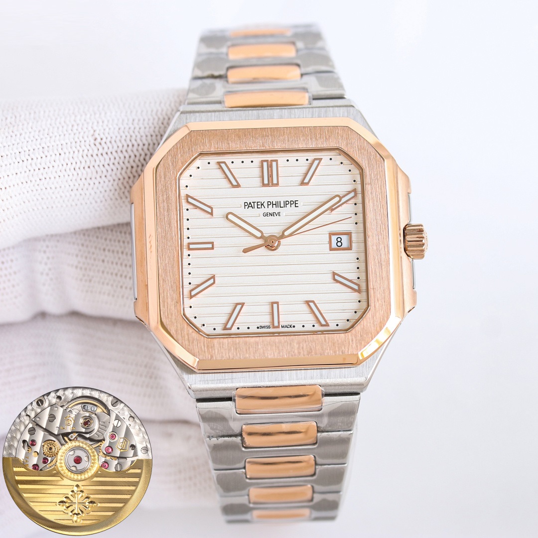 Square Nautilus-inspired 5821 White Sunburst Two-Tone Rose Gold Super Clone