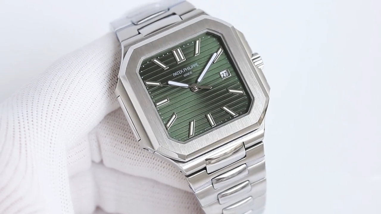 Square Nautilus-inspired 5821 Olive Green Sunburst Full Steel Super Clone