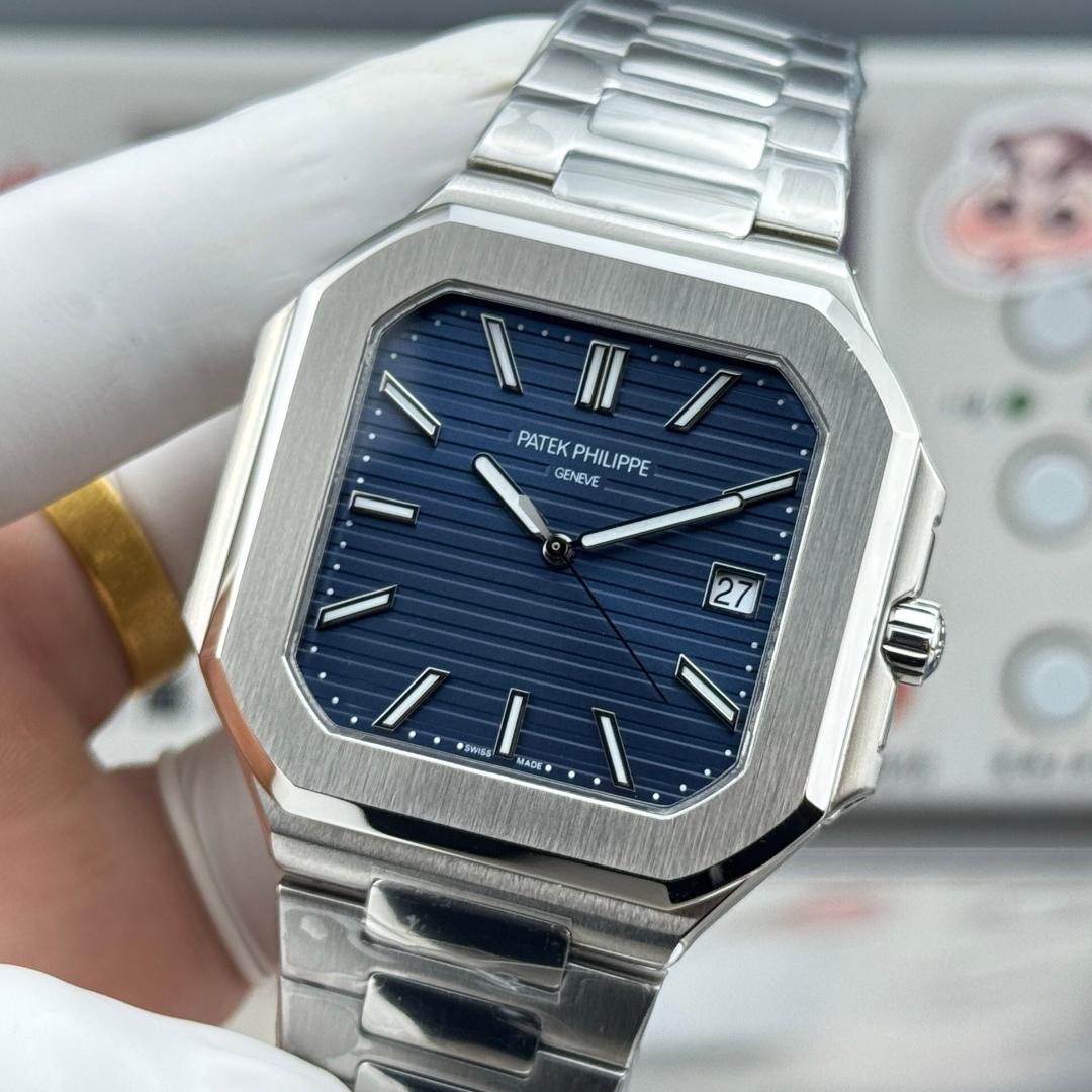 Square Nautilus-inspired 5821 Blue Sunburst Full Steel Super Clone
