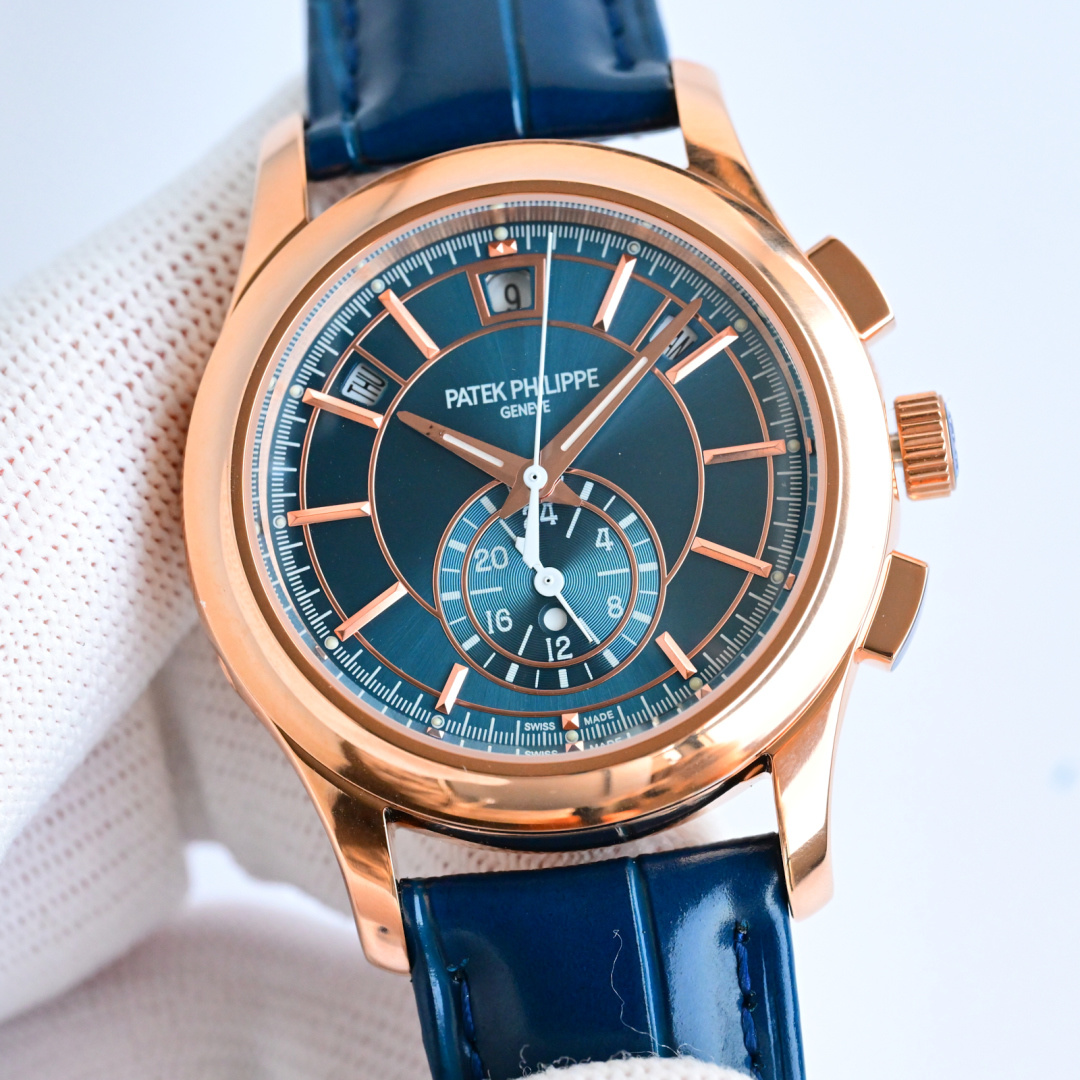 42mm Rose Gold Blue Sunburst Dial Perpetual Multi-Function Watch