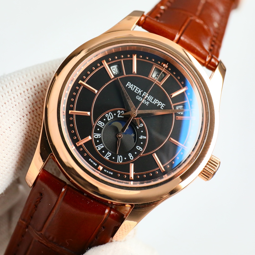 Rose Gold Annual Calendar Moon Phase Watch with Black Opaline Dial | 5205R-010