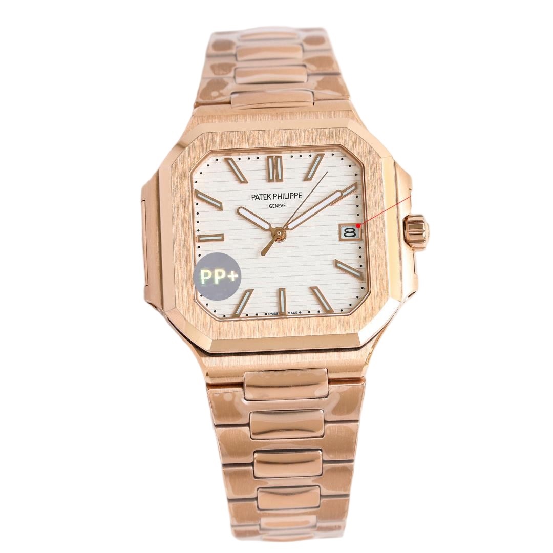Square Nautilus-inspired 7128 White Sunburst Rose Gold Super Clone