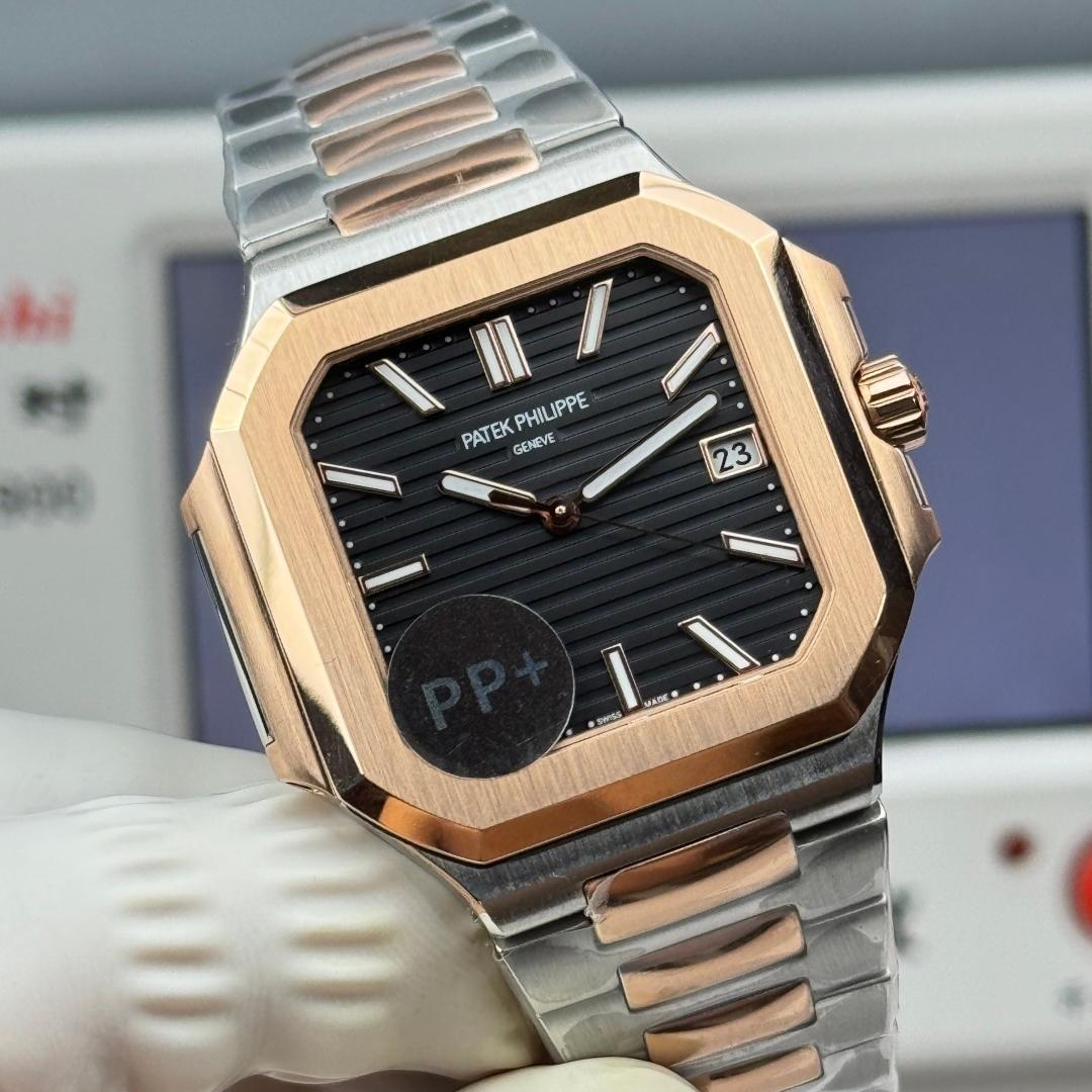 Square Nautilus-inspired 5821 Black Sunburst Two-Tone Rose Gold Super Clone