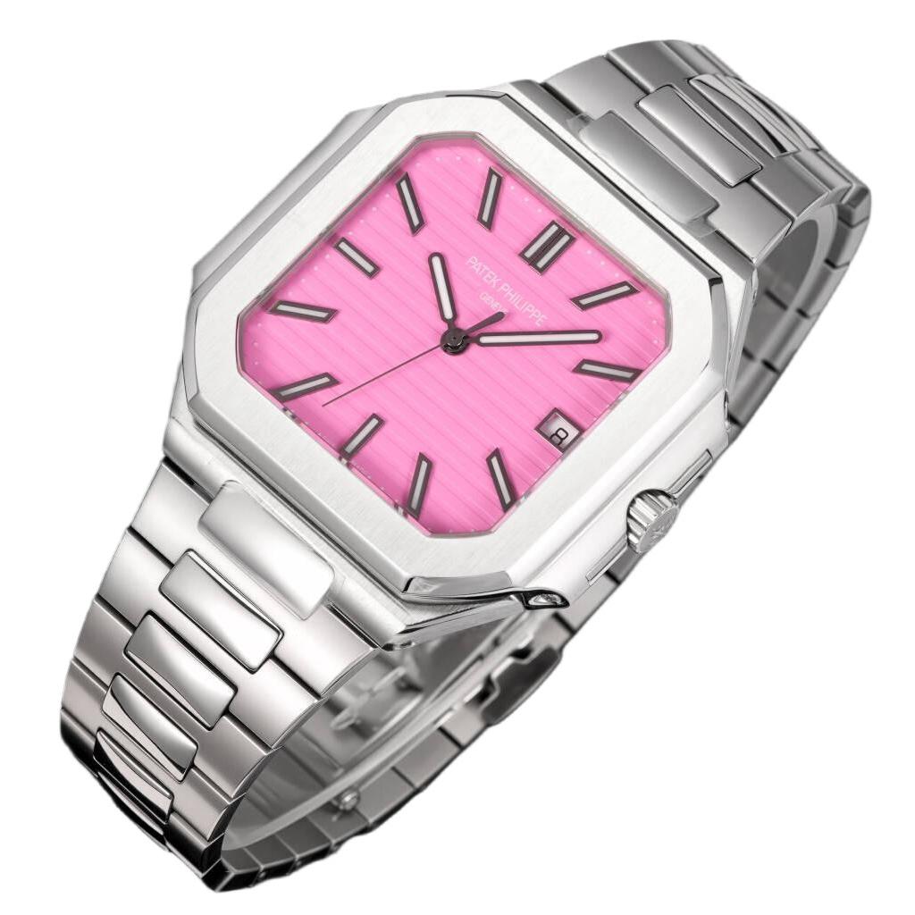 Square Nautilus-inspired 5821 Pink Sunburst Full Steel Super Clone