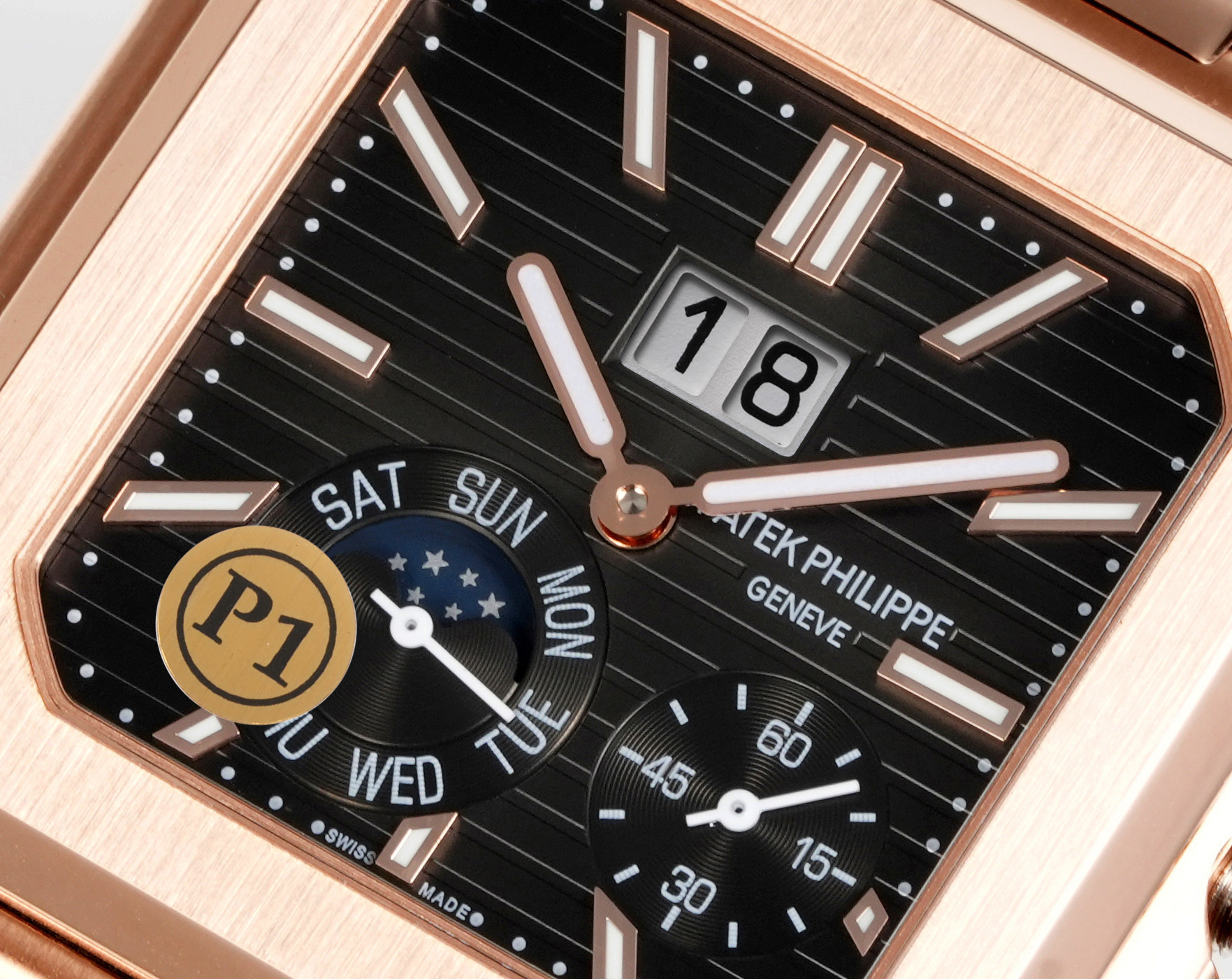 Square Nautilus-inspired 5822 Black Sunburst Annual Calendar Rose Gold Denim Strap Super Clone