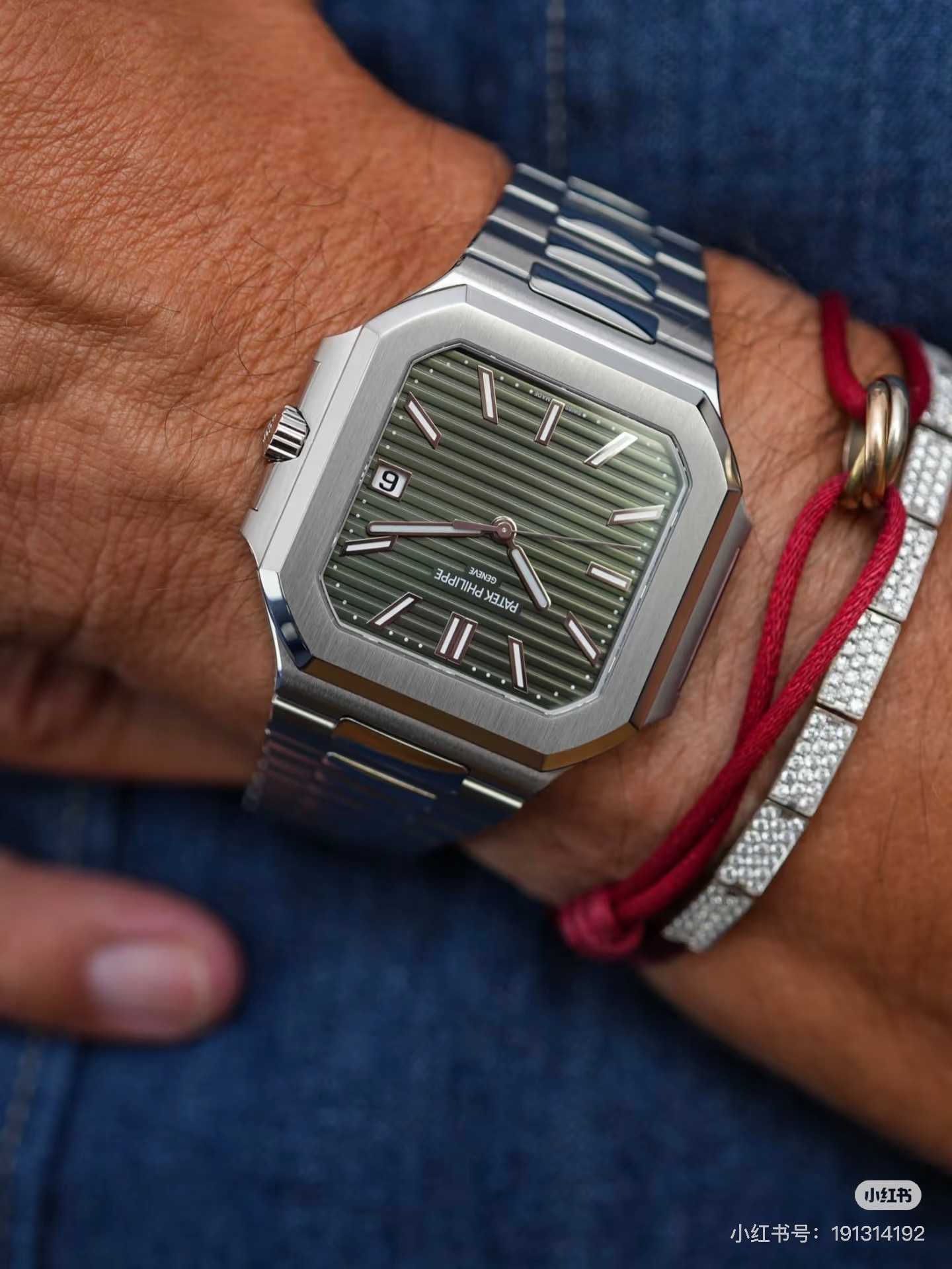 Square Nautilus-inspired 5821 Olive Green Sunburst Full Steel Super Clone