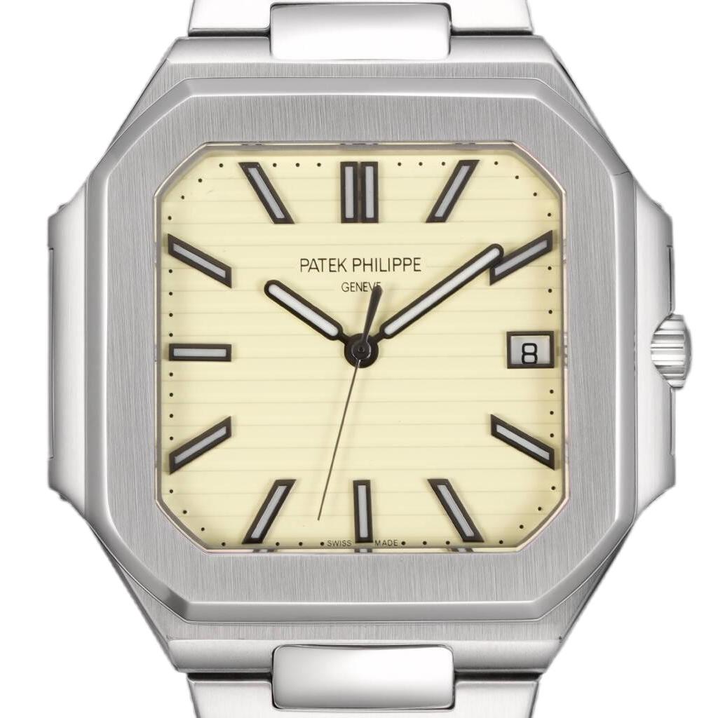 Square Nautilus-inspired 5821 Cream Sunburst Full Steel Super Clone