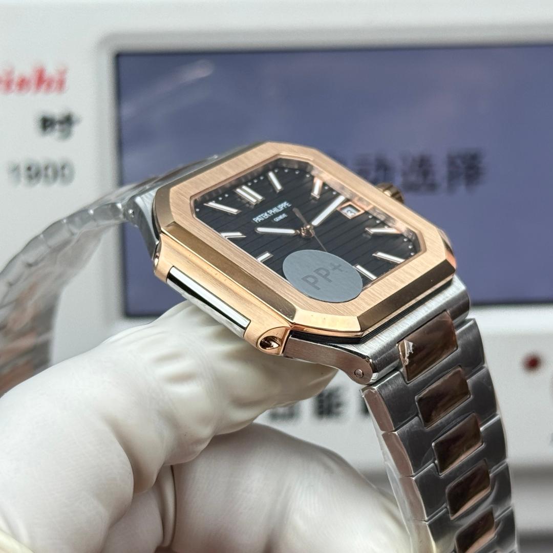 Square Nautilus-inspired 5821 Black Sunburst Two-Tone Rose Gold Super Clone