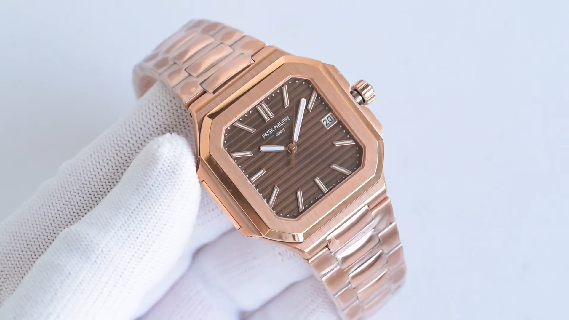 Square Nautilus-inspired 7128 Brown Sunburst Rose Gold Super Clone