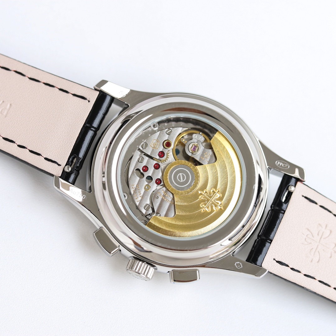 Two-Tone Black & Grey Annual Calendar Moon Phase | White Gold Luxury Watch