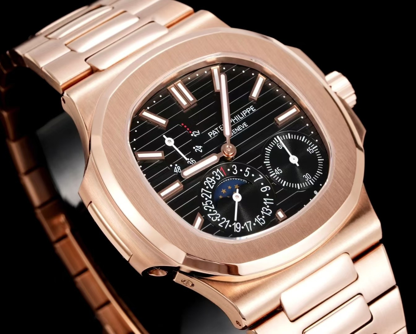 5712 Super Clone Watch in Full Rose Gold with Black Dial