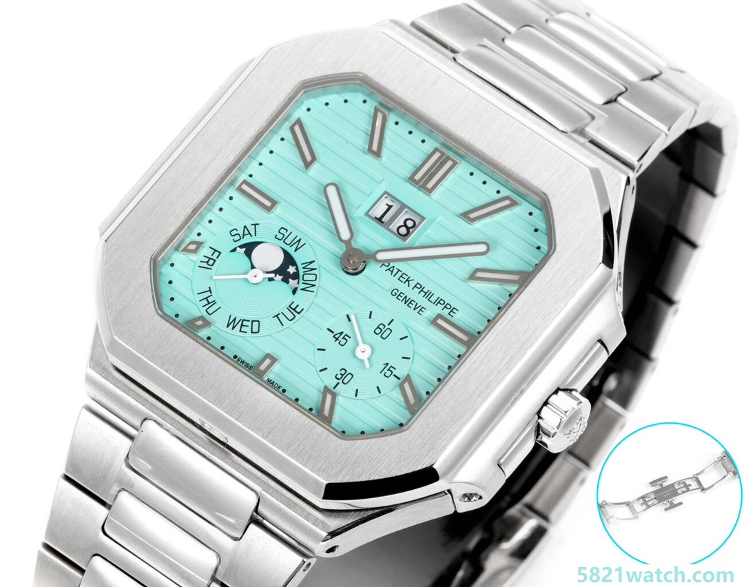Square Nautilus-inspired 5822 Tiffany Blue Sunburst Annual Calendar Super Clone