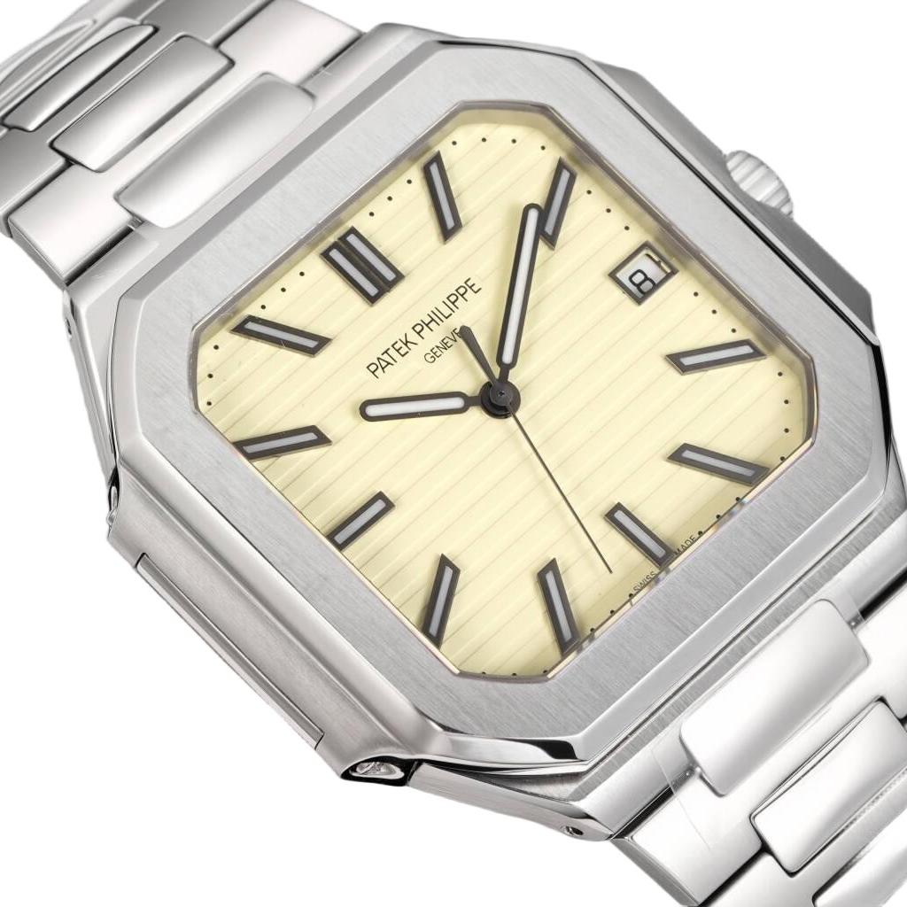 Square Nautilus-inspired 5821 Cream Sunburst Full Steel Super Clone