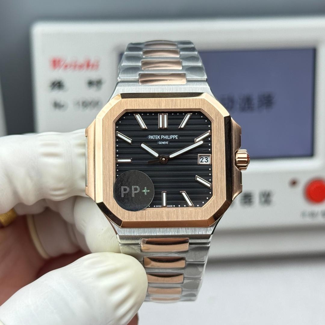 Square Nautilus-inspired 5821 Black Sunburst Two-Tone Rose Gold Super Clone