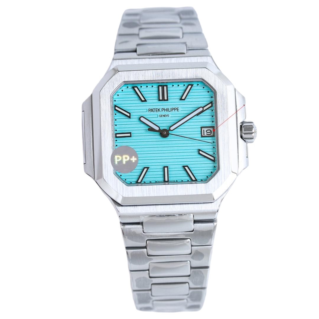 Square Nautilus-inspired 7128 Azure Sunburst Steel Super Clone