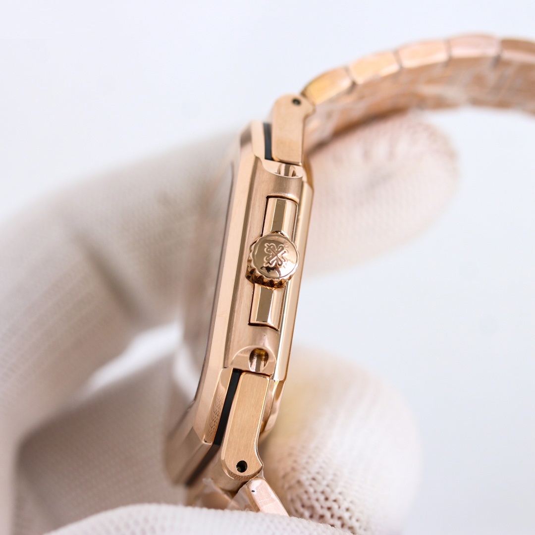 Square Nautilus-inspired 5821 White Sunburst Full Rose Gold Super Clone