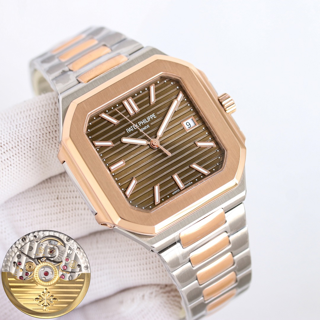 Square Nautilus-inspired 5821 Brown Sunburst Two-Tone Rose Gold Super Clone