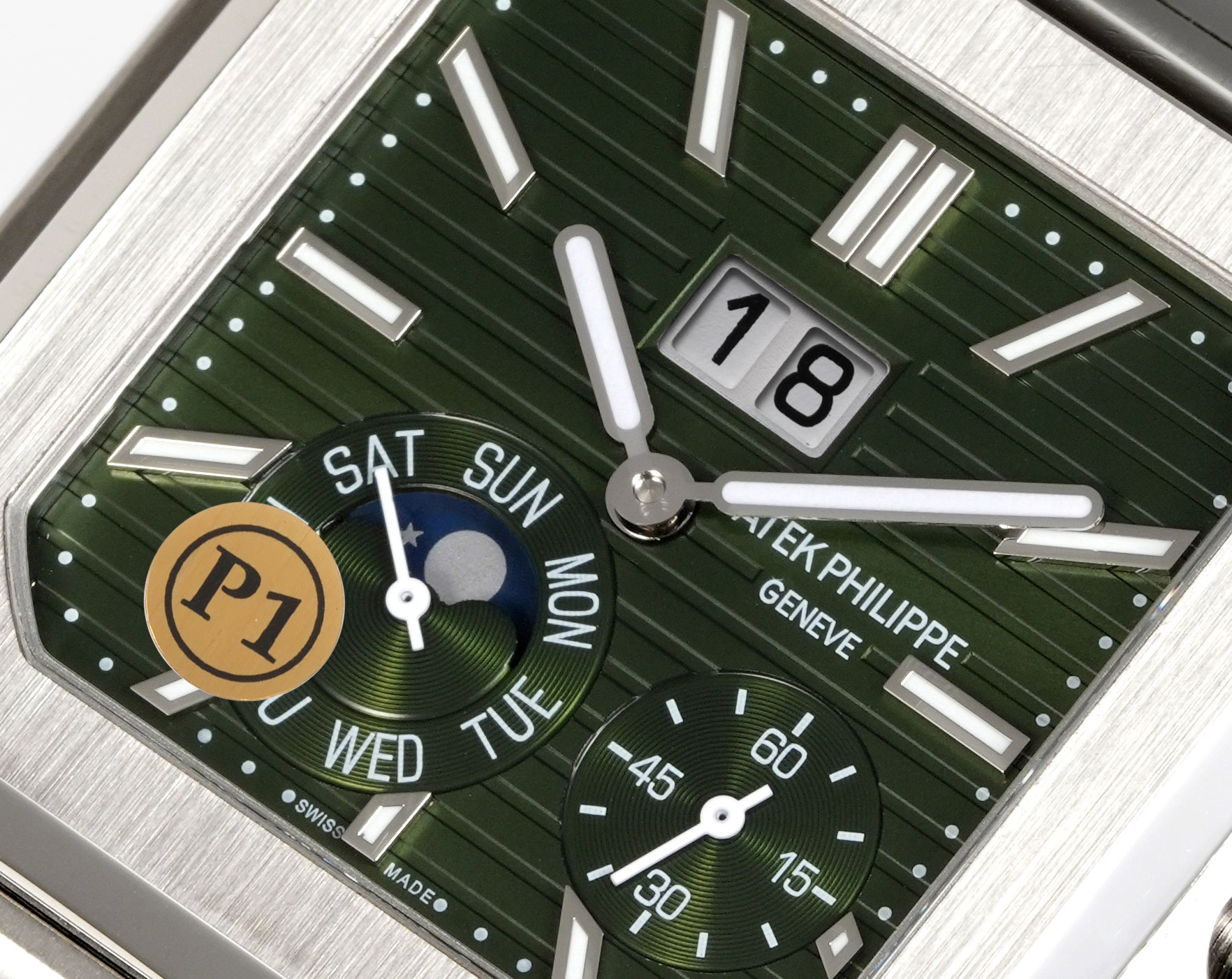 Square Nautilus-inspired 5822 Olive Green Sunburst Annual Calendar Denim Strap Super Clone