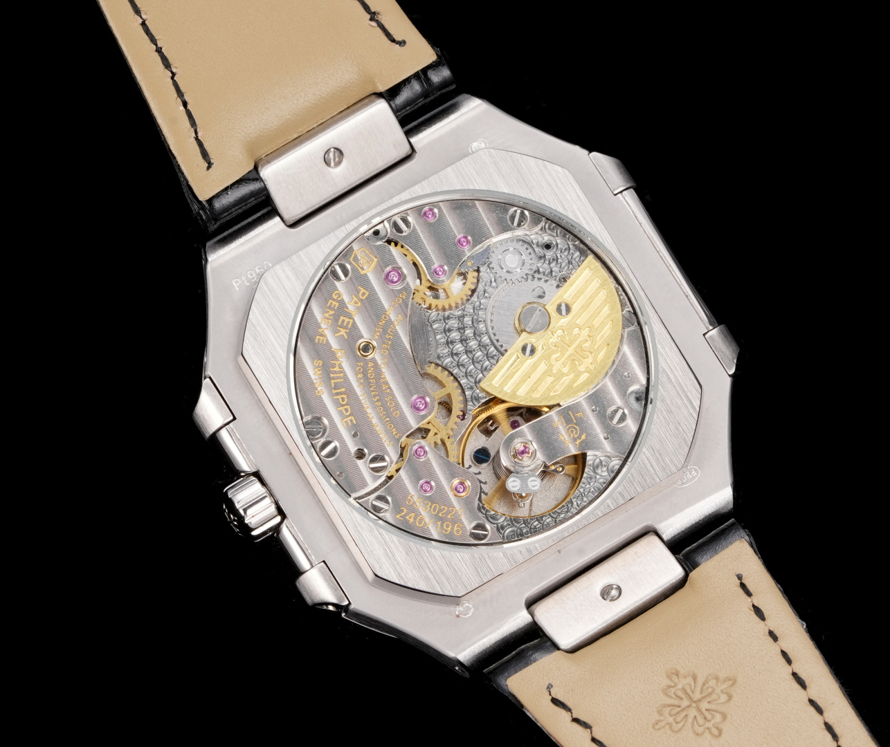 Square Nautilus-inspired 5822 Olive Green Sunburst Annual Calendar Steel Leather Strap Super Clone
