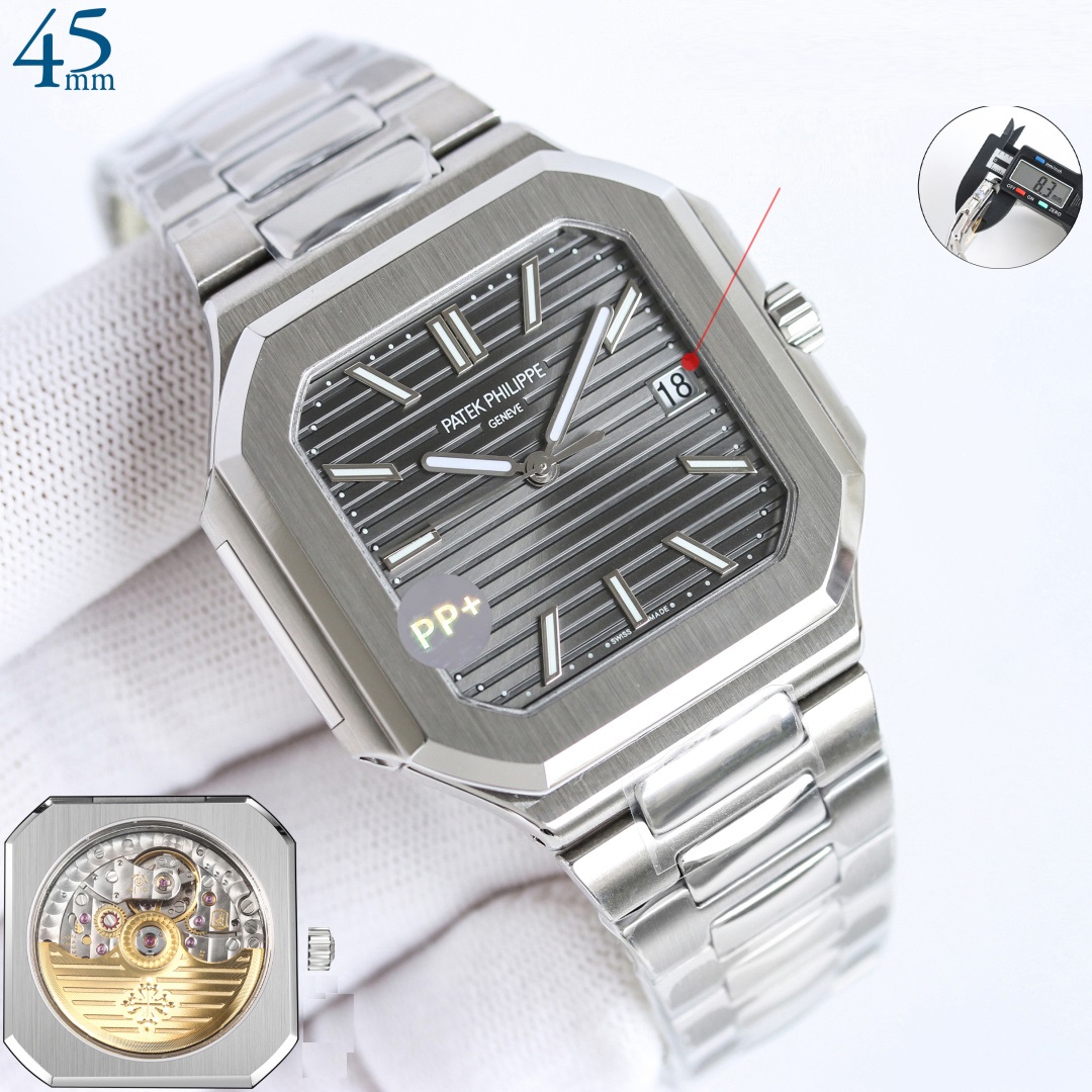Square Nautilus-inspired 5821 Dark Gray Sunburst Full Steel Super Clone