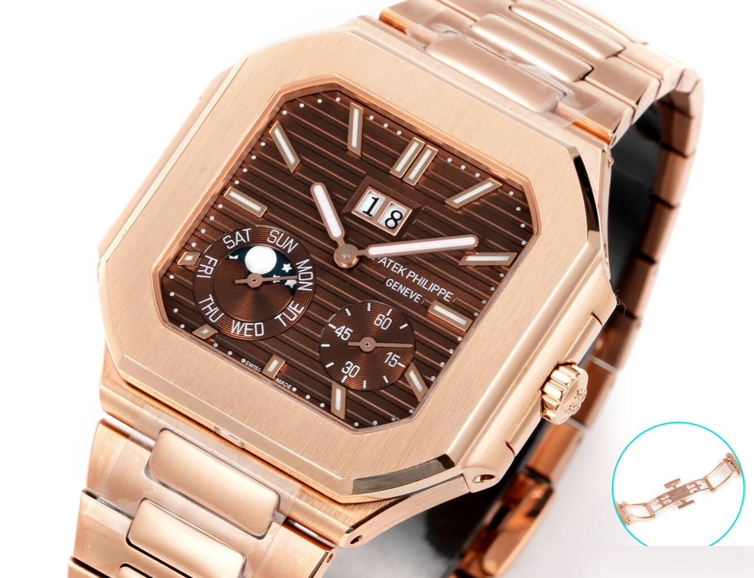 Square Nautilus-inspired 5822 Brown Rose Gold Annual Calendar Super Clone