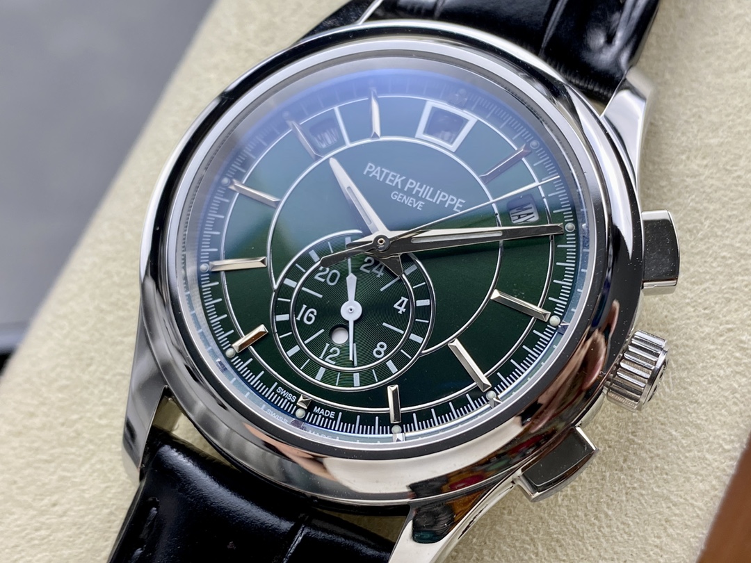 5905P 014 Super Clone Silver Green Dial Annual Calendar Mens Complications Watch