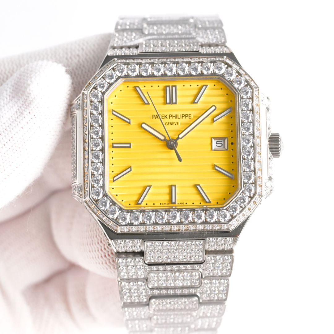 Square Nautilus-inspired 5821 Yellow Sunburst Full Pavé Diamond Super Clone