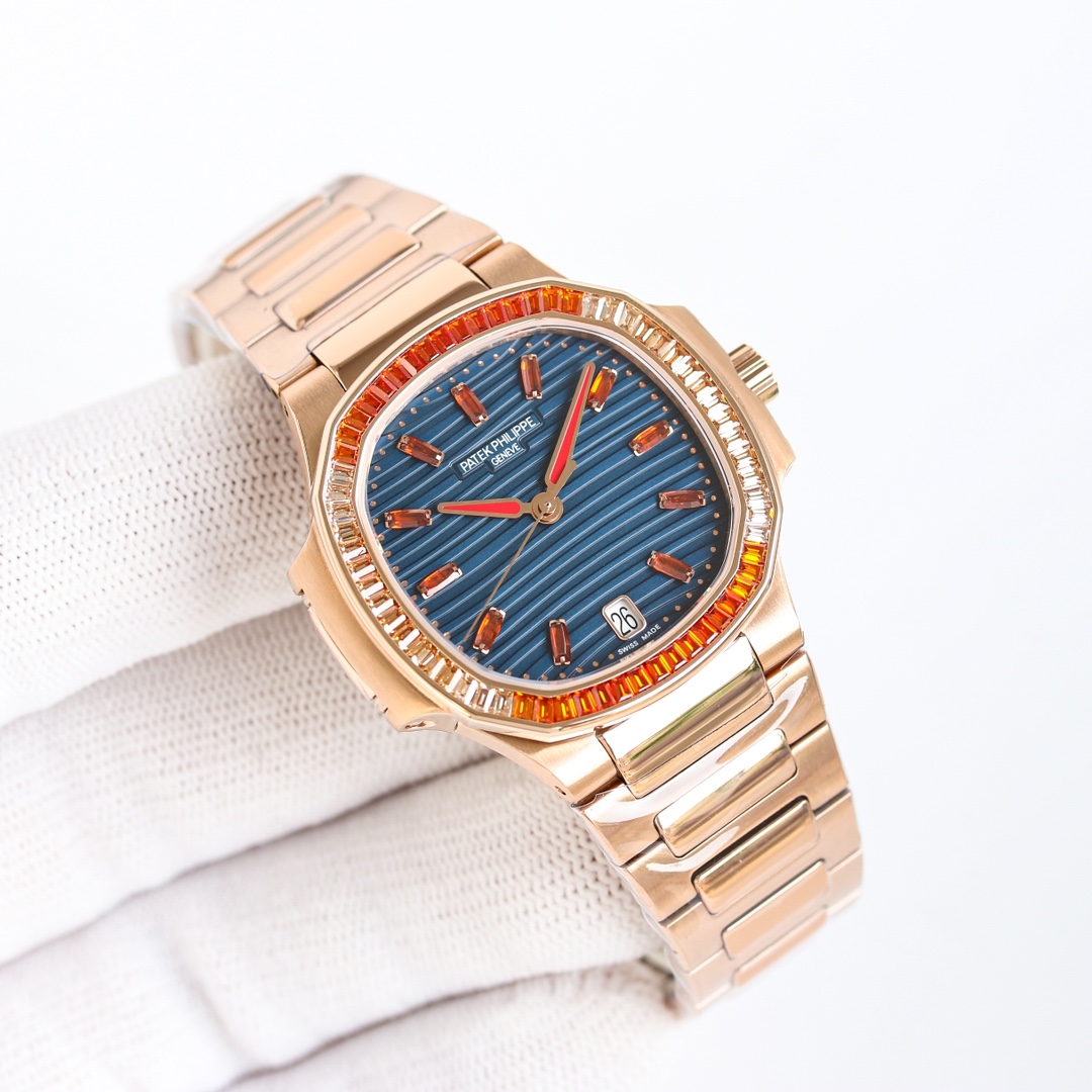 Nautilus 7118 Super Clone Rose Gold Blue Dial Ladies Watch