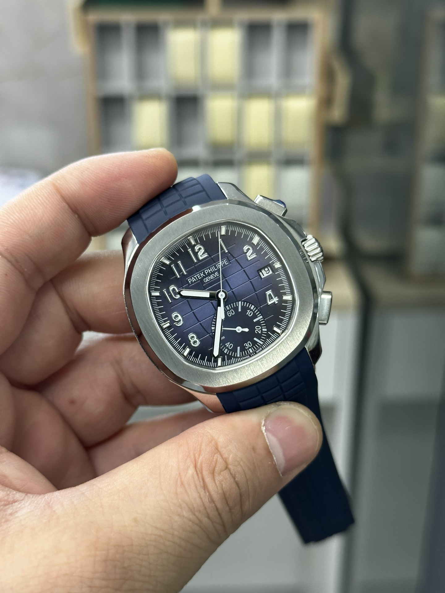 42MM Blue Dial Silver‑Tone Stainless Steel Chronograph Sports‑Luxury Timepiece for Men