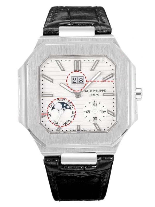 Square Nautilus-inspired 5822 White Sunburst Annual Calendar Steel Leather Strap Super Clone